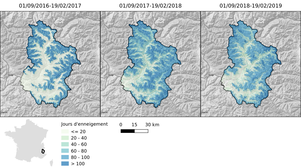 Durée de l'enneigement du 01 septembre au 19 février dans le bassin de la Durance à Serre-Ponçon