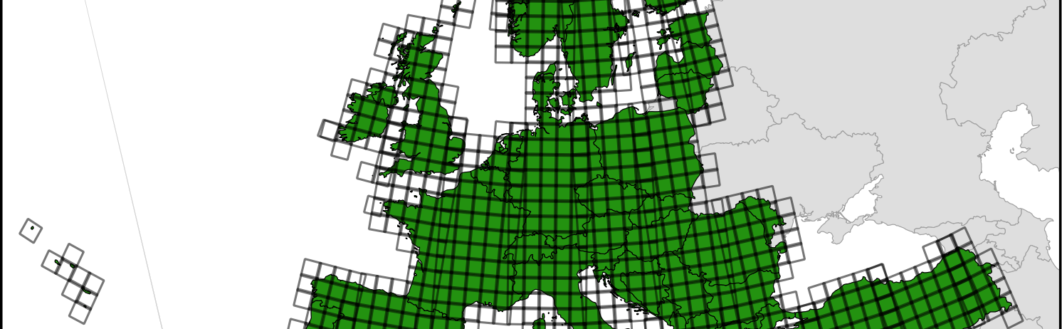 EEA 34 countries and corresponding Sentinel-2 tiles