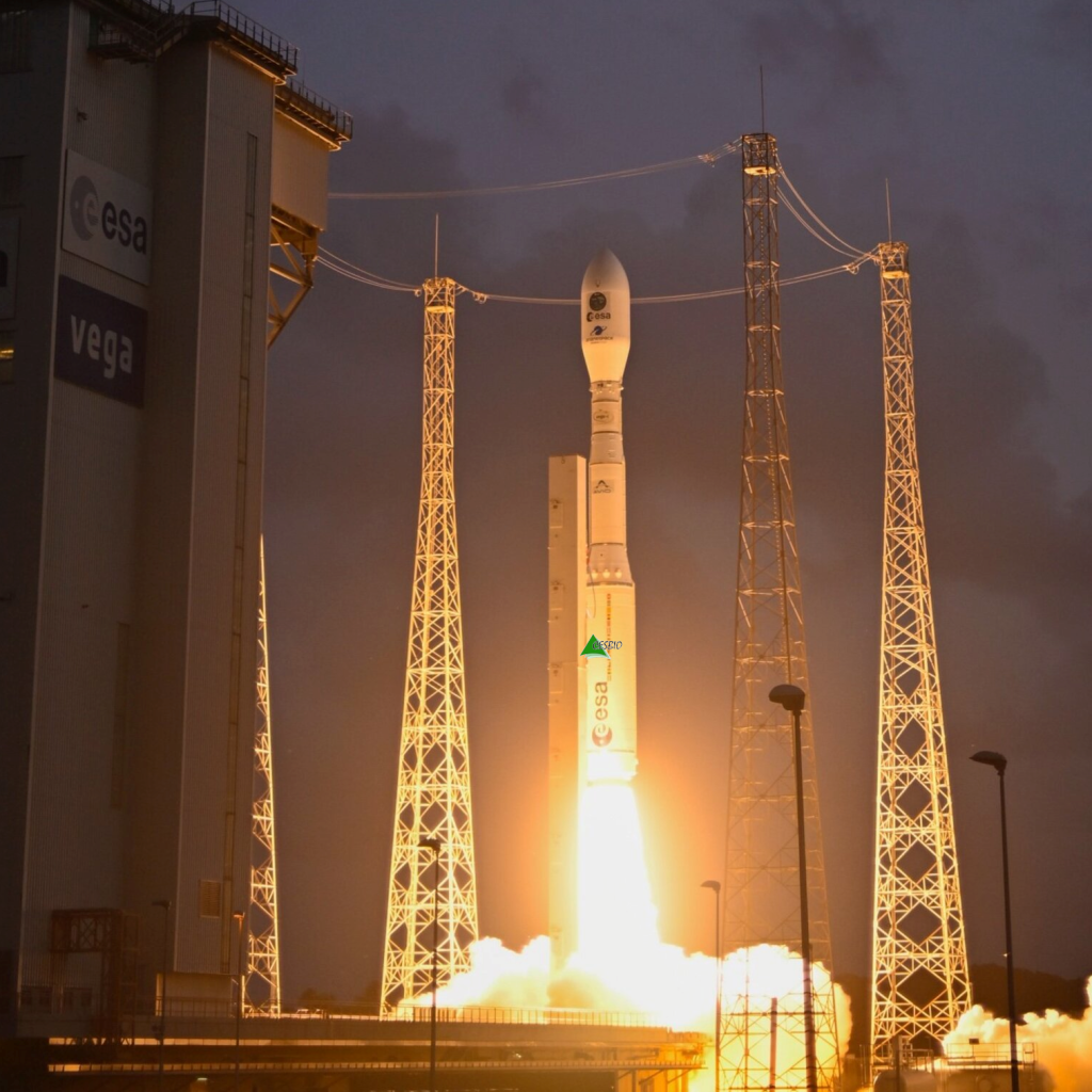 A slightly editedof the initial stage of the lauch of VEGA-C (with the artistically added CESBIO logo) 